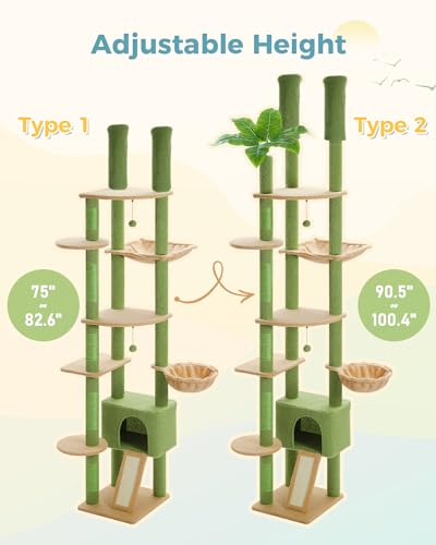 Brown Mushroom Cat Tree Adjustable Height with Cat Condo Hammock Scratching Post R6813