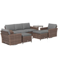 6pc Patio Furniture Set with Couch, Swivel Rocking Chairs, Brown A38731