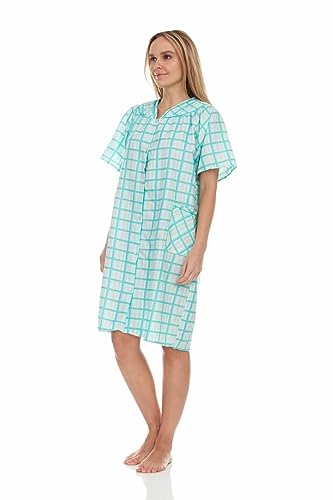 Snaps Front Closure Short Sleeve Woven House Dress B589055