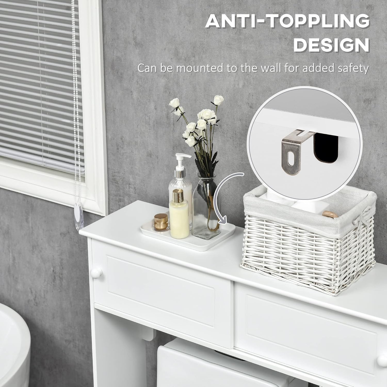 White Freestanding Over The Toilet Bathroom Cabinet with Adjustable Shelves V17073