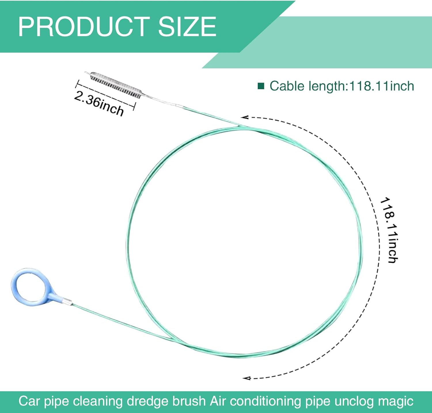 Green 9.8Ft Flexible Drain Hole Unblocker T2700