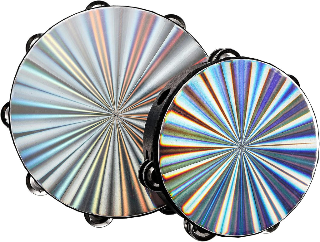 2 Pack 8/10 Inch Wood Tambourine with Double Row Jingles E531
