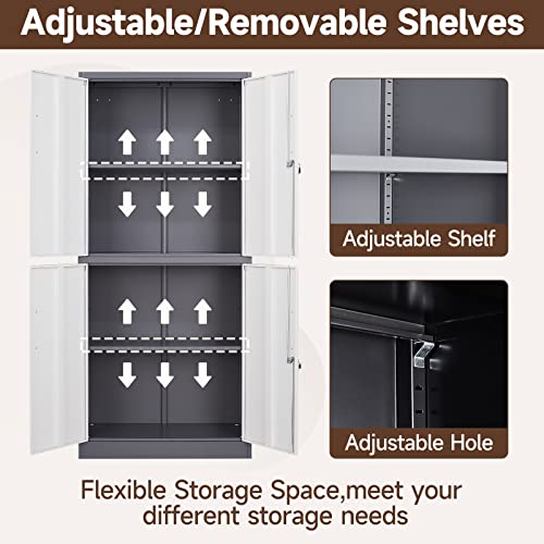 Black 72" Tall Locking Steel Storage Cabinet with 2 Doors and 5 Adjustable Shelves R397