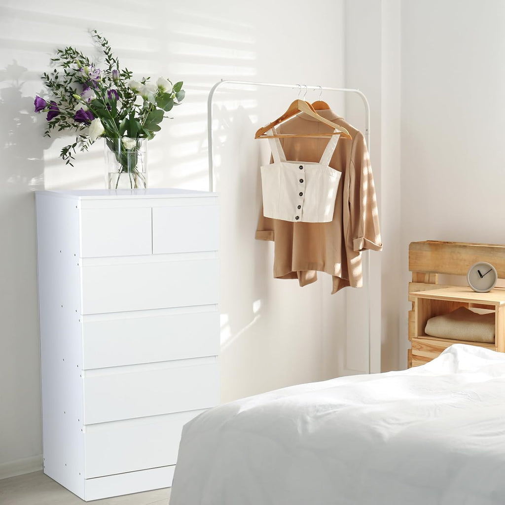 White 6 Drawer Tall Wood Dresser Z13496