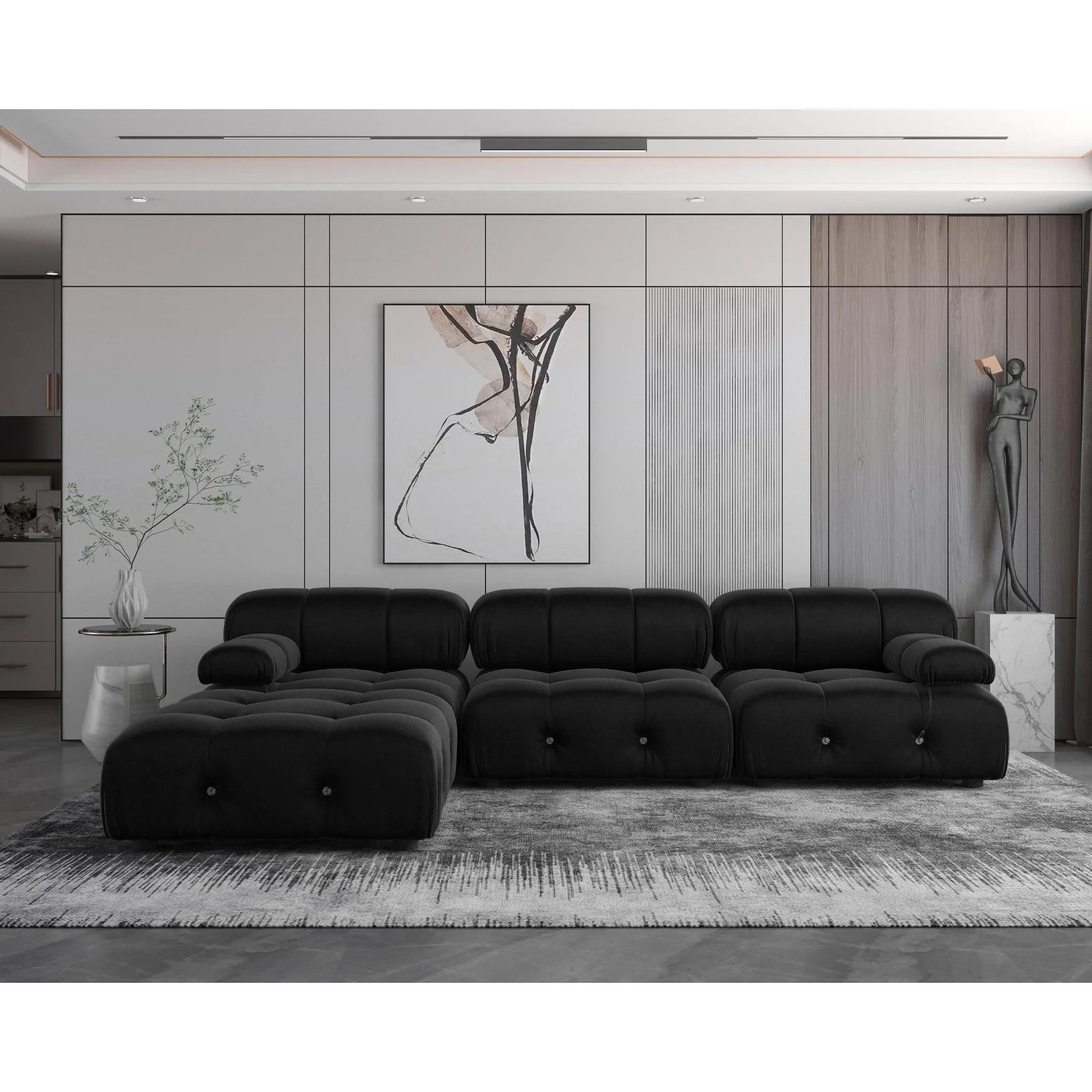 Black Velvet L-Shape Modular Sectional Sofa Q240