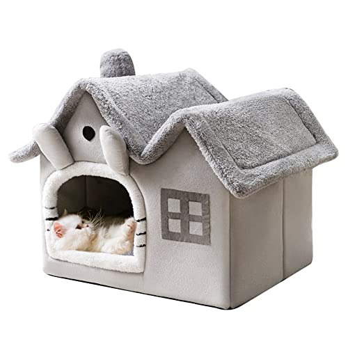 Grey Double Roof Indoor Dog House Cat Kennel with Removable Cushion R7938
