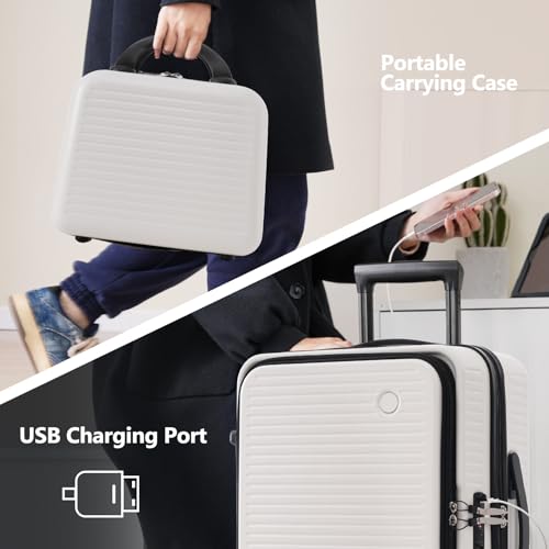 White 20 Inch Hardside Carry On Suitcase With Wheels Tsa Lock And Usb Port C4749