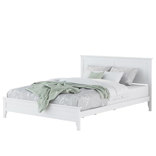 White Queen Wood Platform Bed Frame with Headboard N145