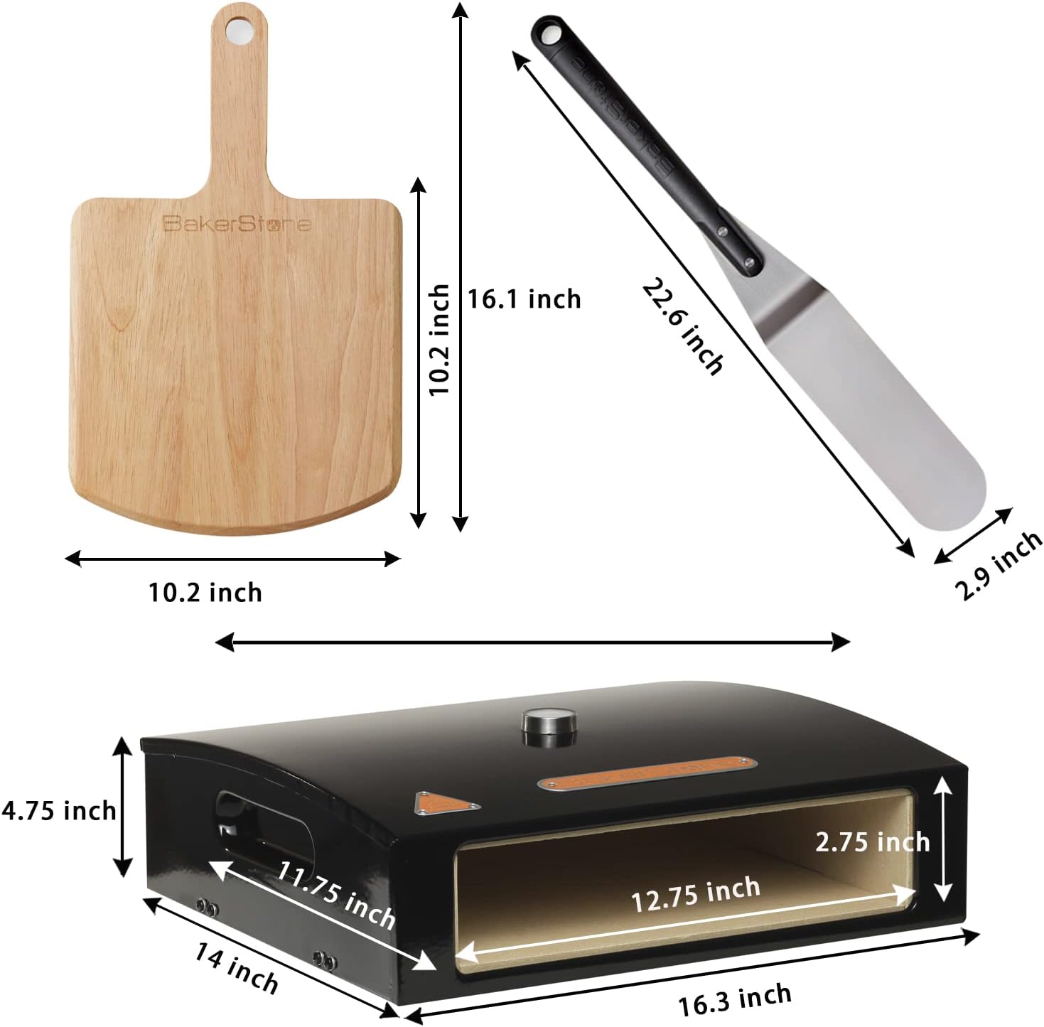 Pizza Oven Box Kit with Wood Pizza Peel, Turning Peel M1818