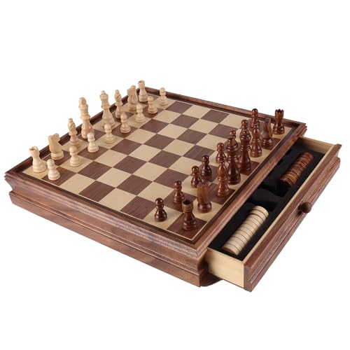 16" Wooden Folding Chess Checker Backgammon Board Game Set E16847