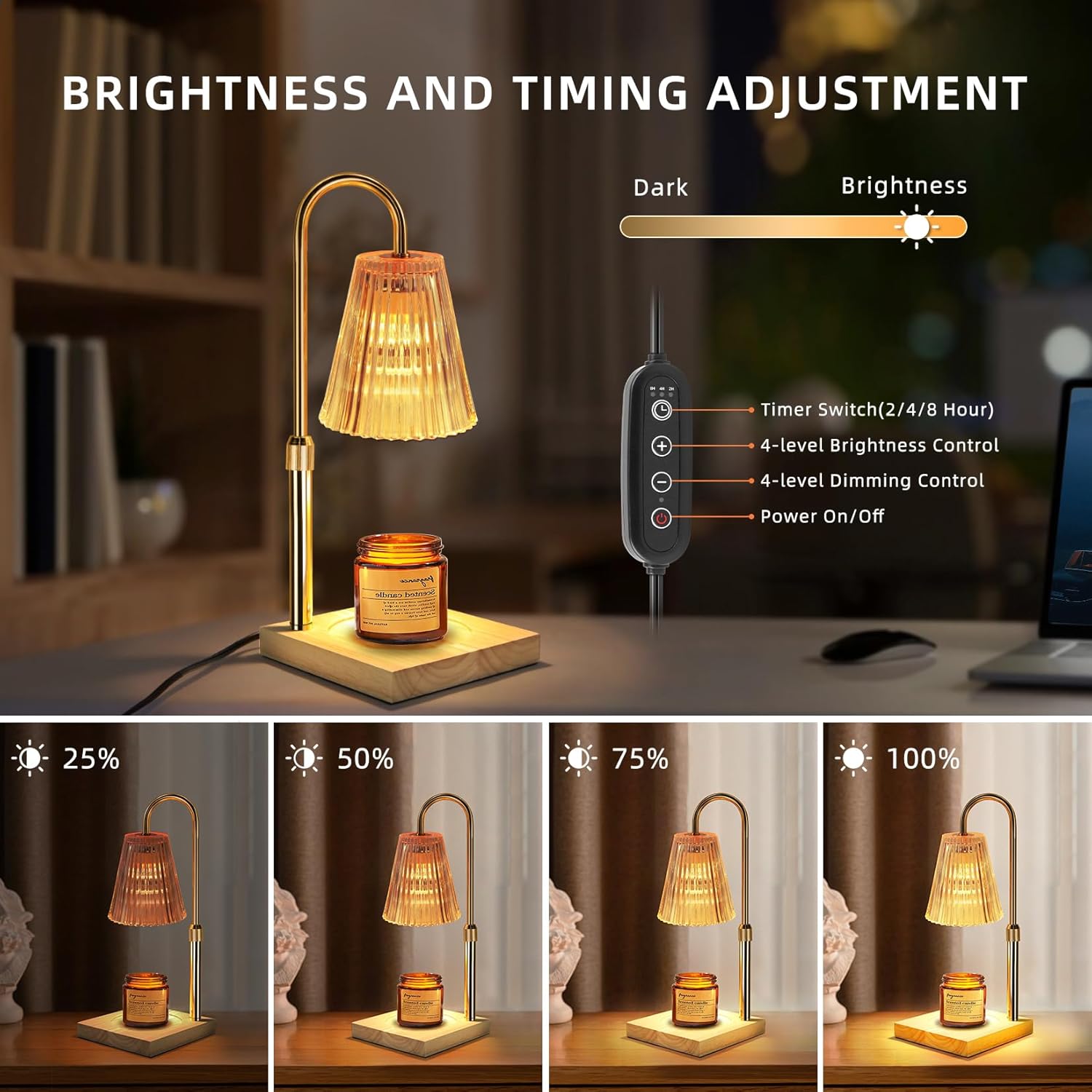 Champagne Gold Adjustable Height Electric Candle Warmer Lamp with Timer P617298
