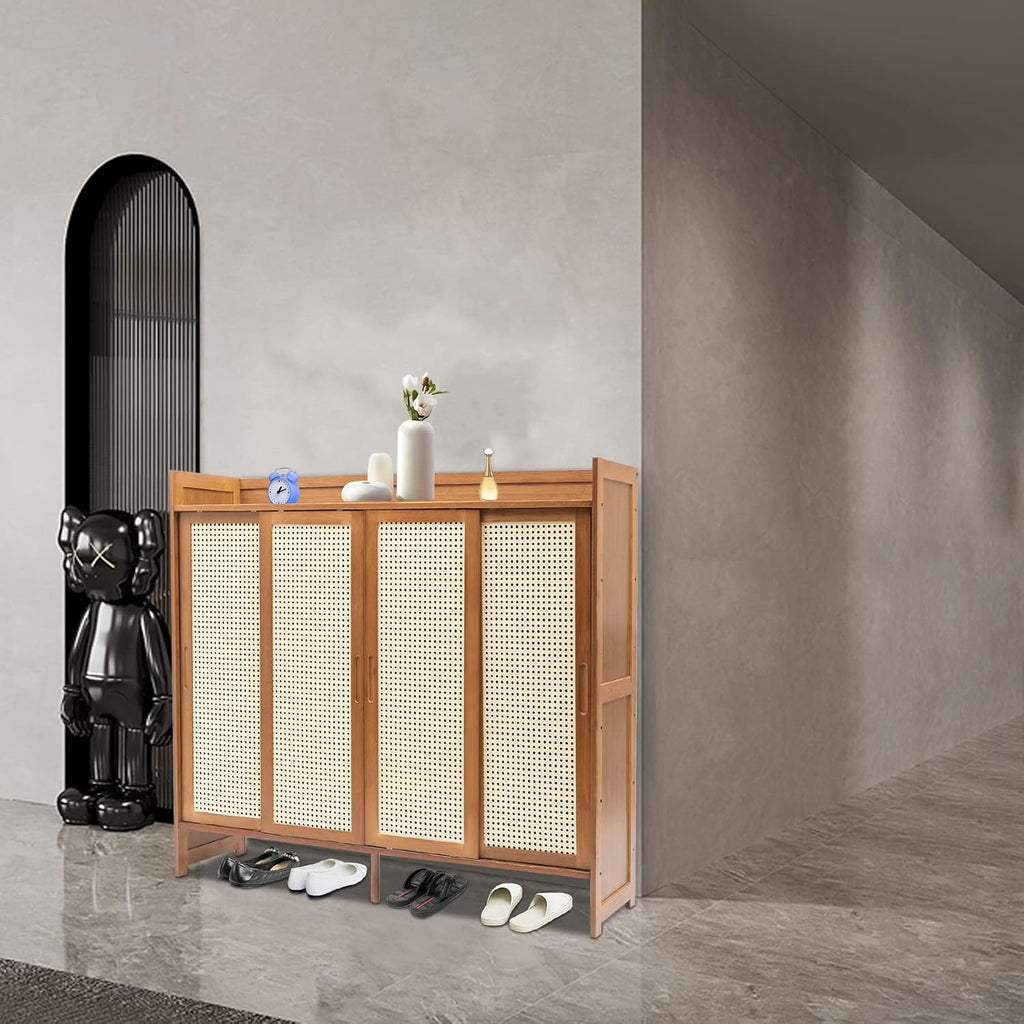 Natural Bamboo 6 Tier Shoe Cabinet with Grid Doors B623930