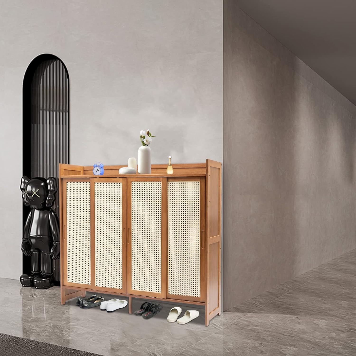 Natural Bamboo 6 Tier Shoe Cabinet with Grid Doors B623930