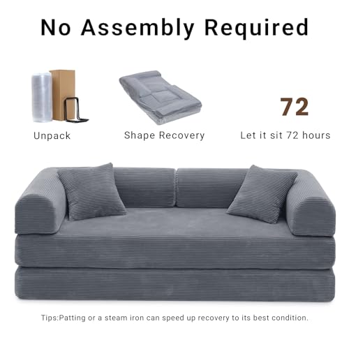 Corduroy Dark Gray Convertible Sleeper Sofa Bed E92618