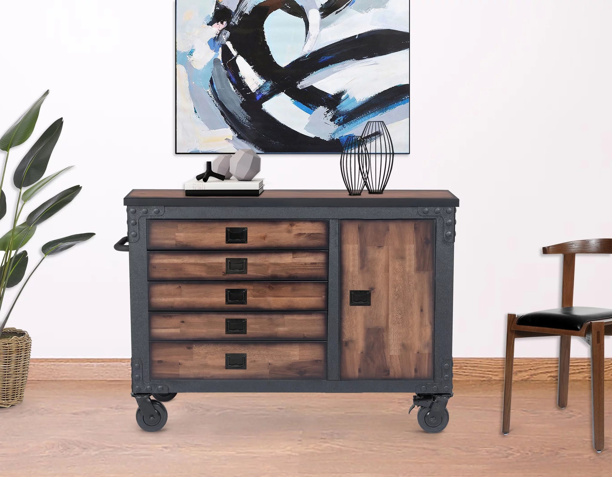 48 in. 5-Drawers Rolling Tool Chest with Wood Top U7592