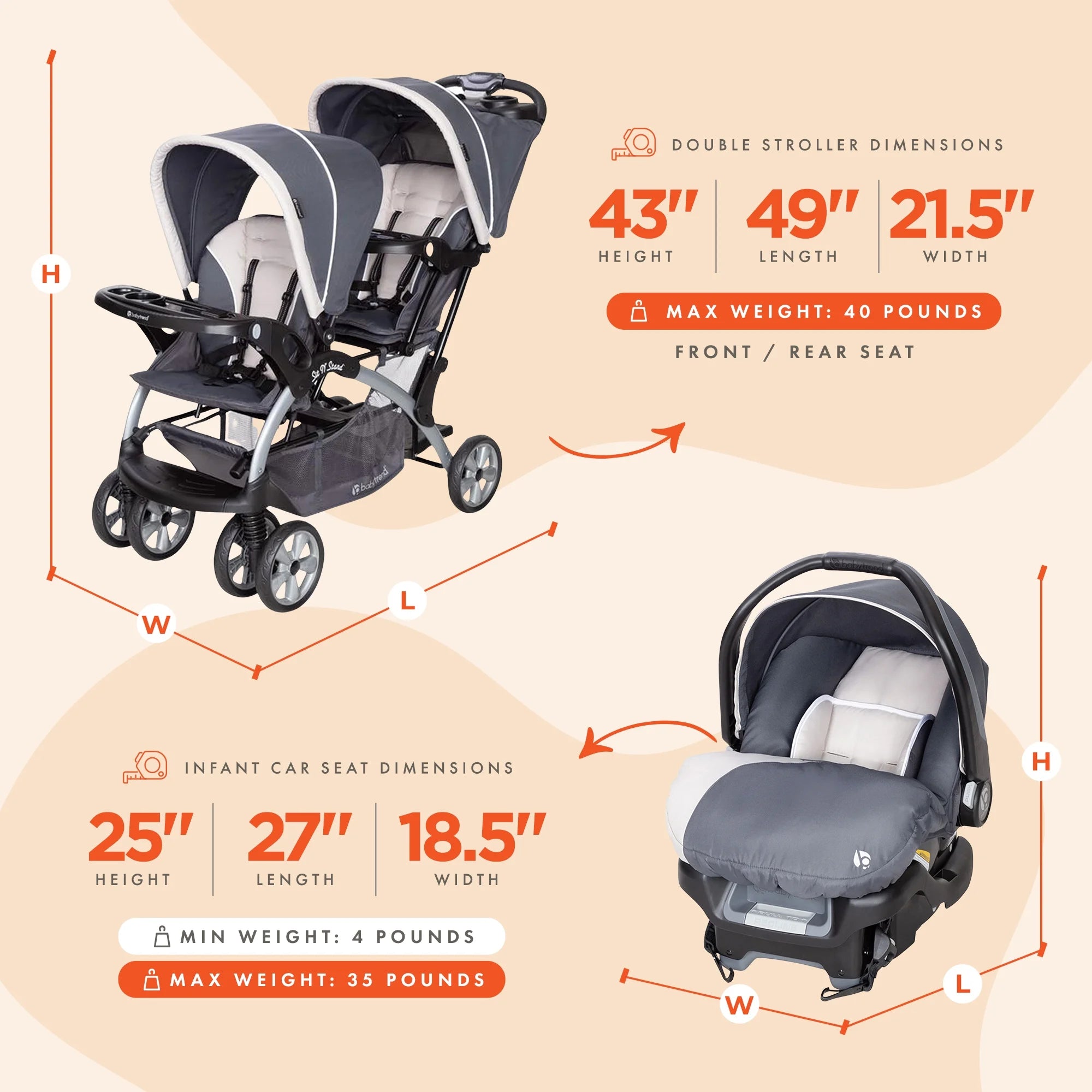 Double Stroller with Single Car Seat N9119
