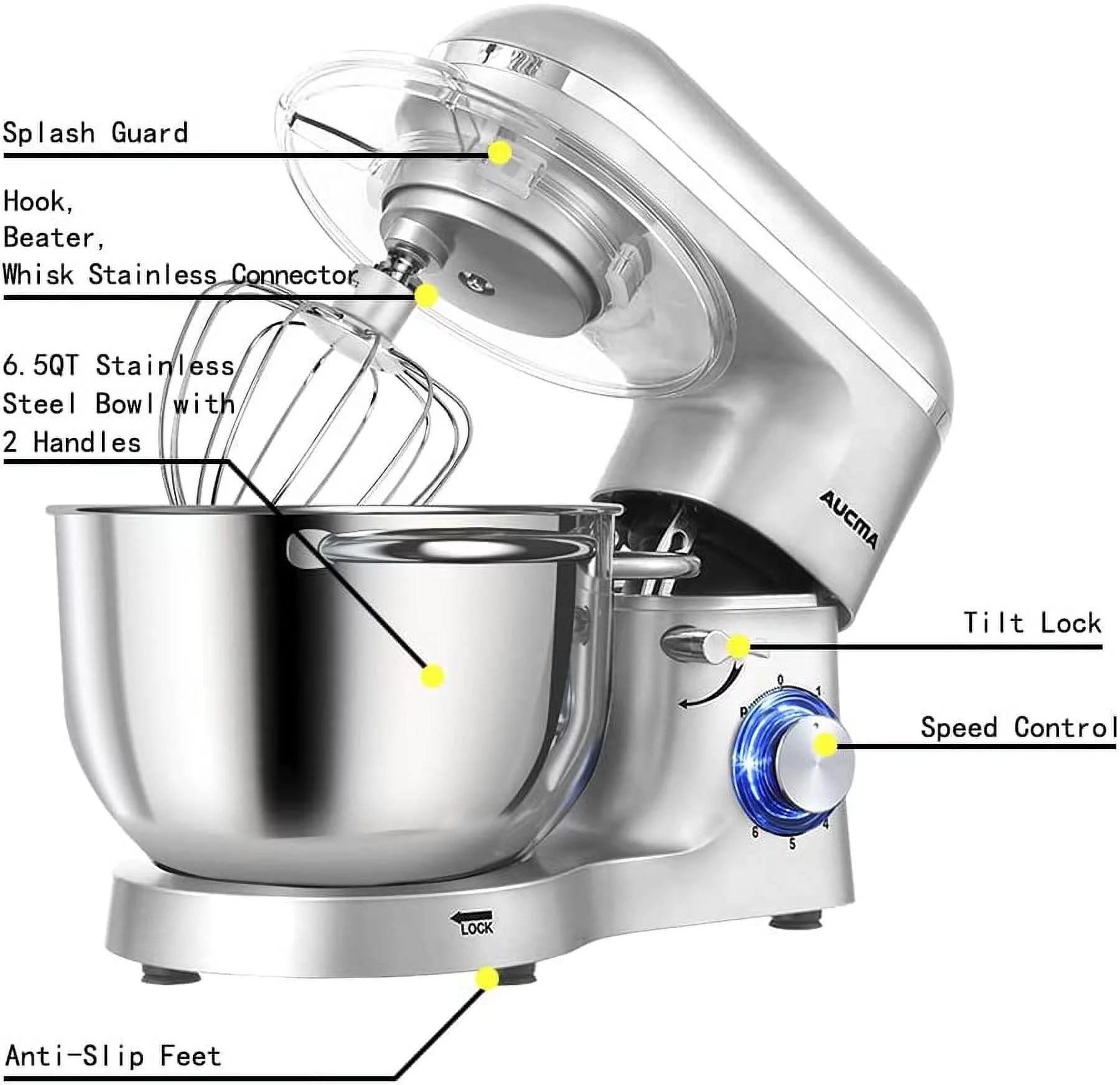 6.5-QT 660W 6-Speed Tilt-Head Stand Mixer with Dough Hook Wire Whip Beater Blue D835266