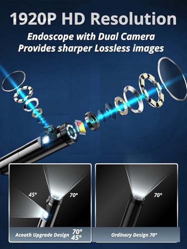 16.4ft Dual-Lens 1920P HD Waterproof Borescope with 8 Adjustable LED Lights Z41389