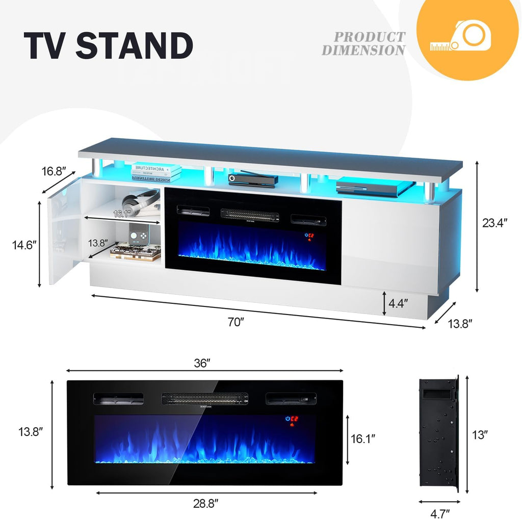 White 2 Tier Electric Fireplace TV Stand B43550