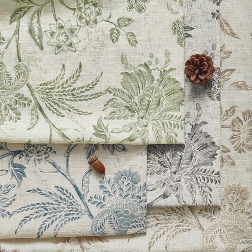 Sage Green Linen Floral Curtains 84 Inch Length Set 2 Panels T6136