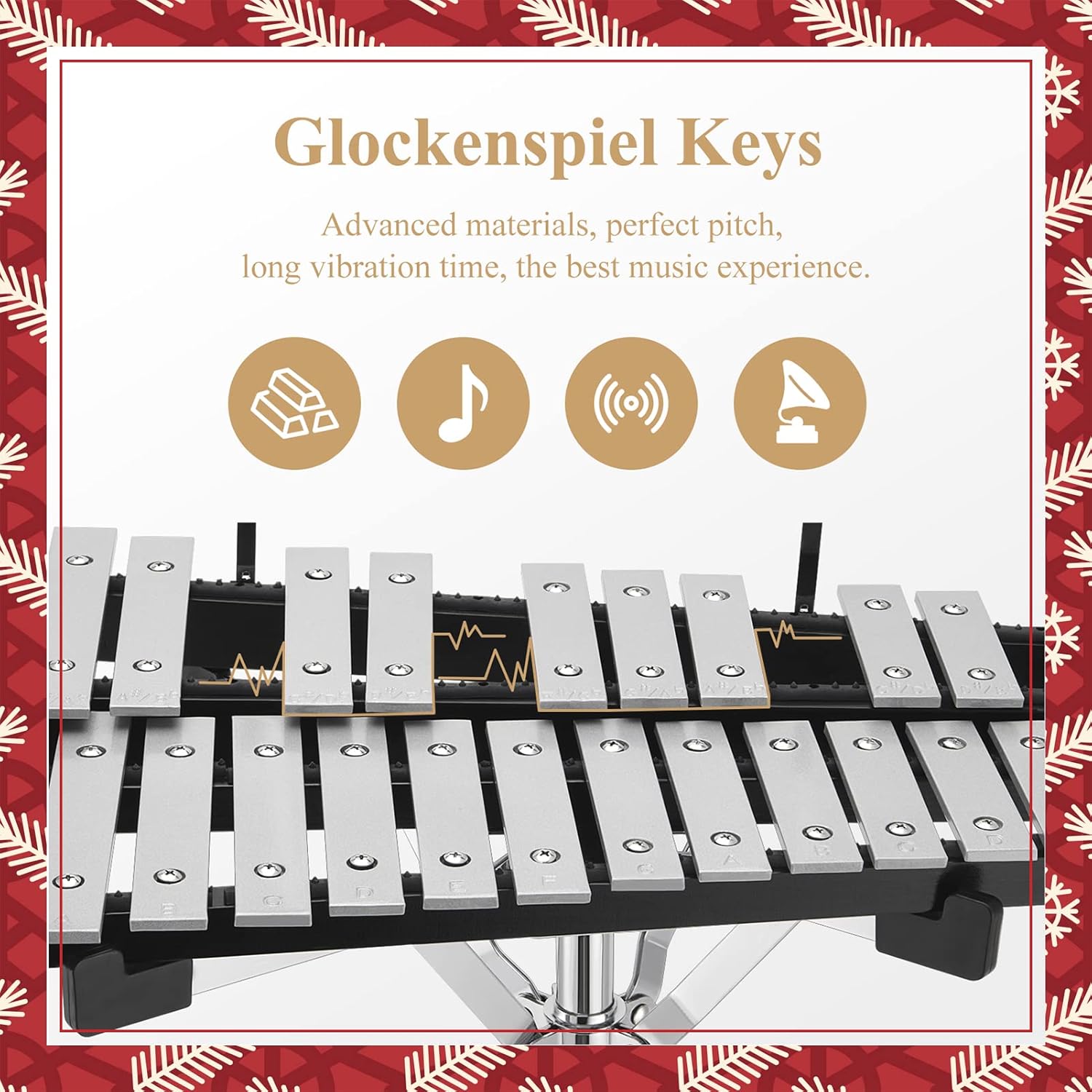 32 Note Glockenspiel Xylophone Bell Kit with 8 Inch Drum Practice Pad, Stand, Carrying Bag O3076