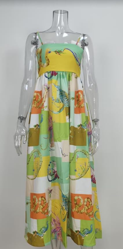 Spaghetti Strap Graffiti Maxi Dress Y4668