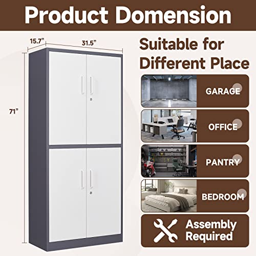 Black 72" Tall Locking Steel Storage Cabinet with 2 Doors and 5 Adjustable Shelves R397
