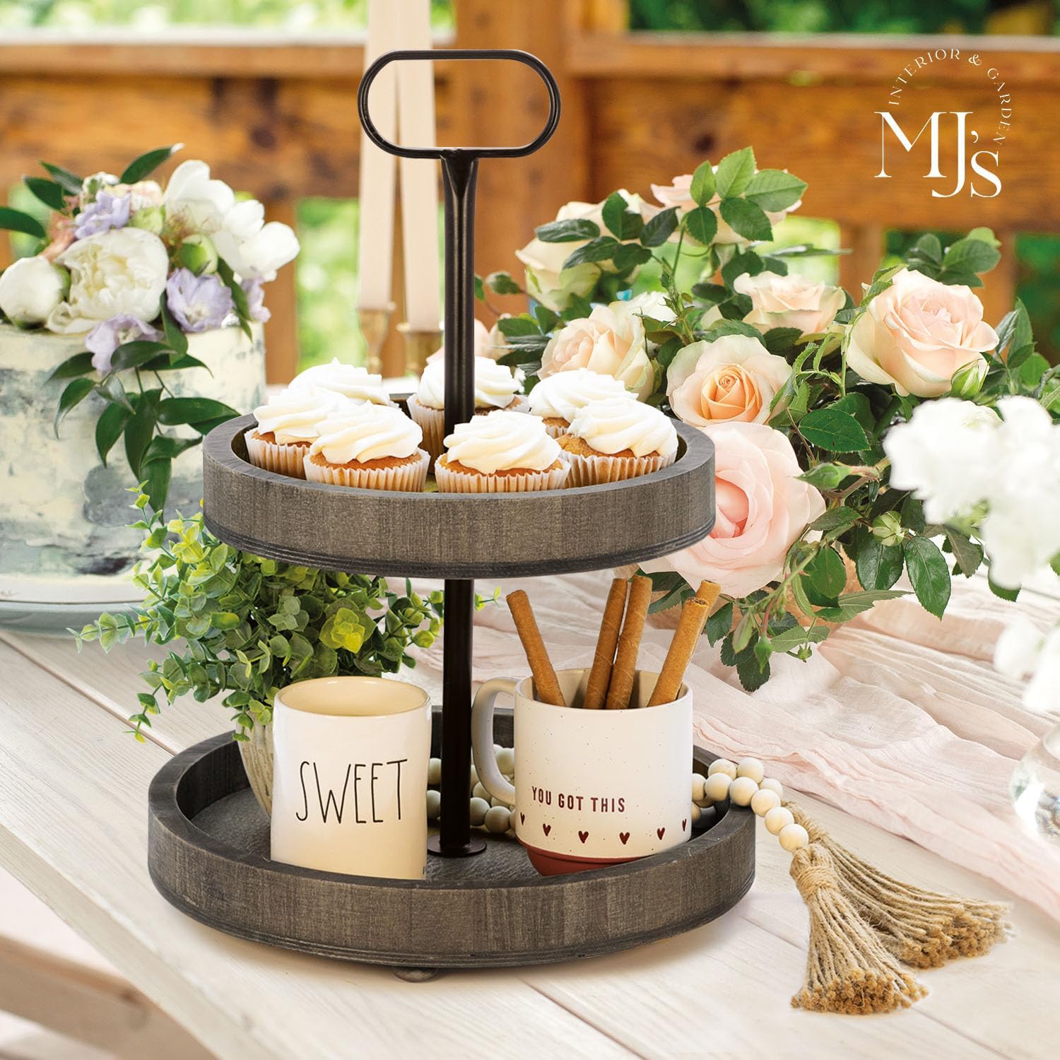 2 Tier Wooden Tray Stand F92760