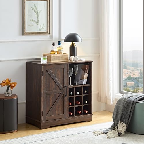 Gray Wash Farmhouse Coffee Bar Cabinet with Wine Rack and Drawer Q30688