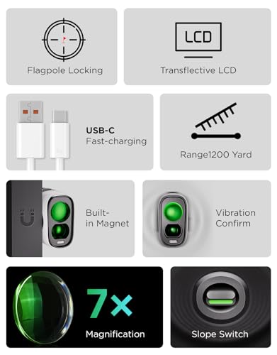 Golf Rangefinder with Slope, 1200Y Laser Range Finder, 7X Magnification, Flag Lock with Vibration, USB-C Rechargeable, Waterproof T57562