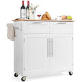 White Rolling Kitchen Island Cart with Storage and Lockable Wheels L1946