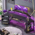 Black L Shaped Gaming Desk with LED Lights, Power Strip, 2 Fabric Drawers, Storage Shelf, Keyboard Tray D138428