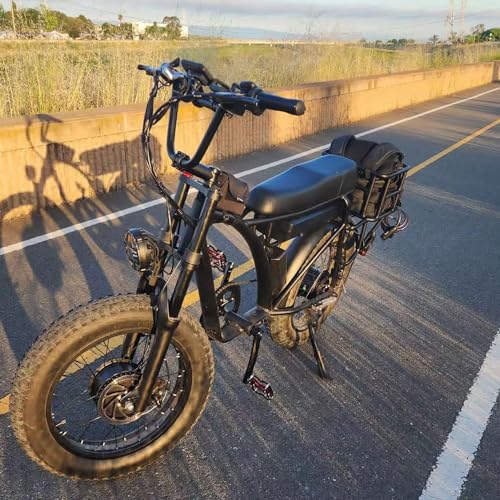 Dual Motor 2000W Electric Bike, Full Suspension, 18AH Removable Battery, Fat Tire Bicycle with Long Seat & Basket E187