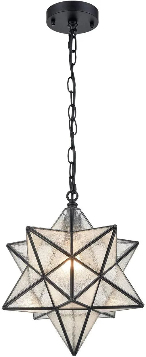 14'' Pendant Light with Seeded Glass and Hanging Chain D860113