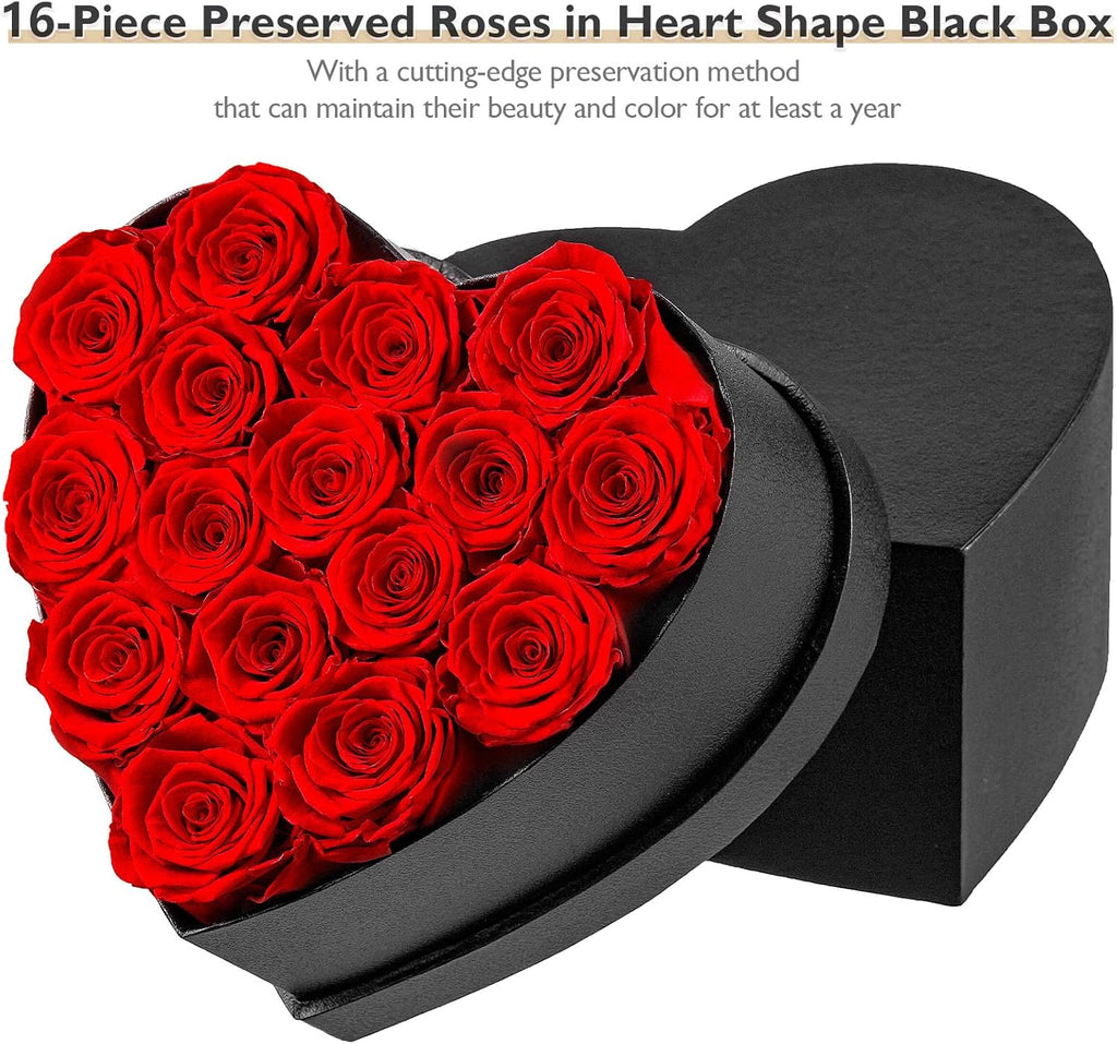 Heart Shape Box Preserved Roses (Black Box, 16 Red Roses) U859718
