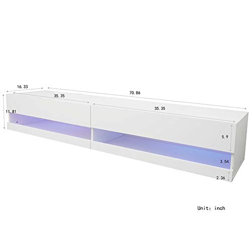 Black Wall Mounted Floating Media Console with LEDs, W 70.9 x D 16.5 x H 11.8 inch Q6375
