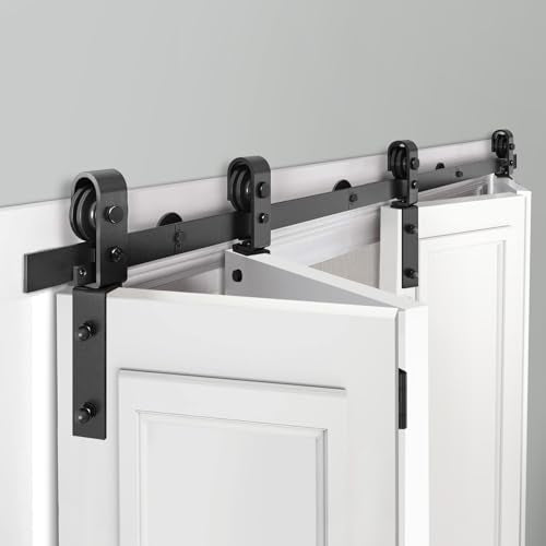 Black Bi-Folding Sliding Barn Door Hardware Track Kit for 4 Closet Door D418