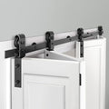 Black Bi-Folding Sliding Barn Door Hardware Track Kit for 4 Closet Door D418