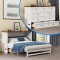 White Walnut Wood Queen Murphy Bed with Storage Drawers M753
