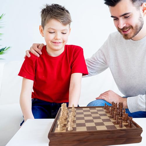16" Wooden Folding Chess Checker Backgammon Board Game Set E16847
