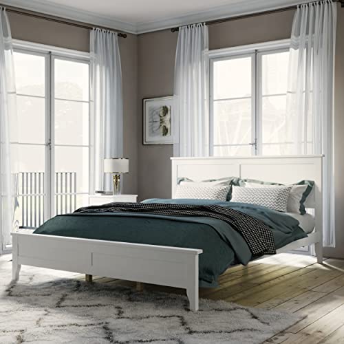White Queen Wood Platform Bed Frame with Headboard N145