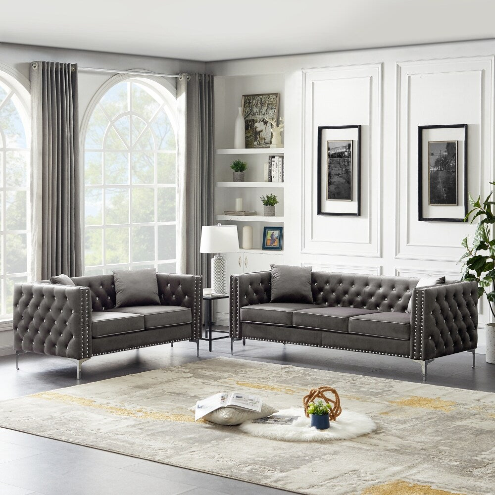 Grey 2 Piece Sofa and Loveseat Set V7372