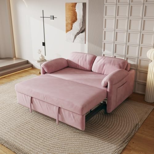 54'' Velvet 2-Seater Pull Out Sofa Bed with Storage Pockets V4514