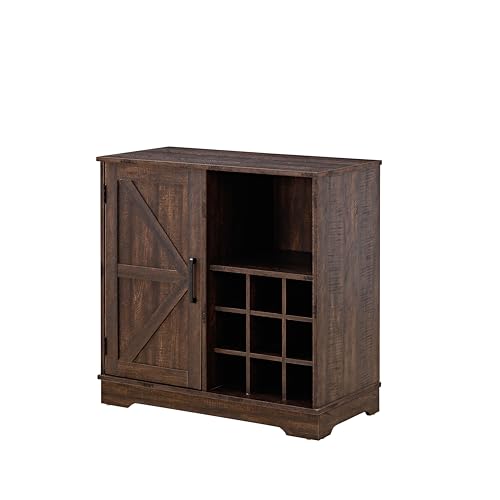 Gray Wash Farmhouse Coffee Bar Cabinet with Wine Rack and Drawer Q30688