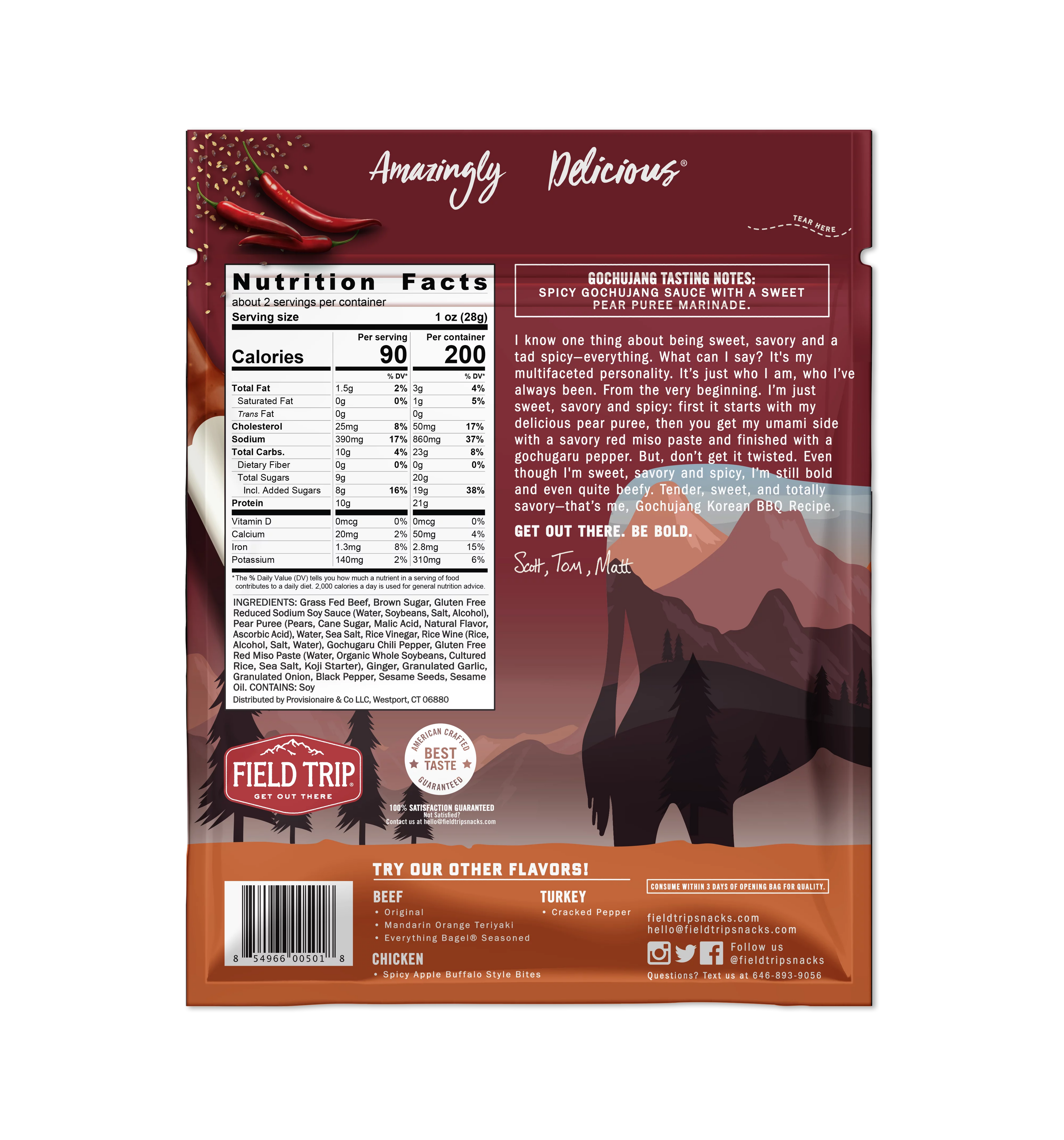 Beef Jerky Gochujang Korea Style BBQ 2.2oz 4pk B4158