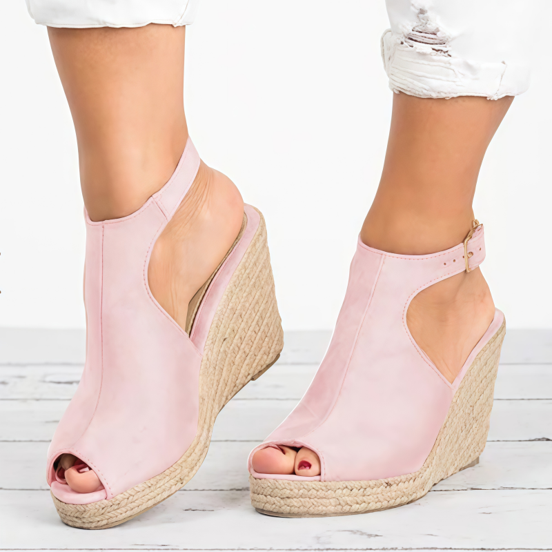 Women's Peep Toe Espadrille Wedge Sandals – Cutout Ankle Buckle Platform Heels