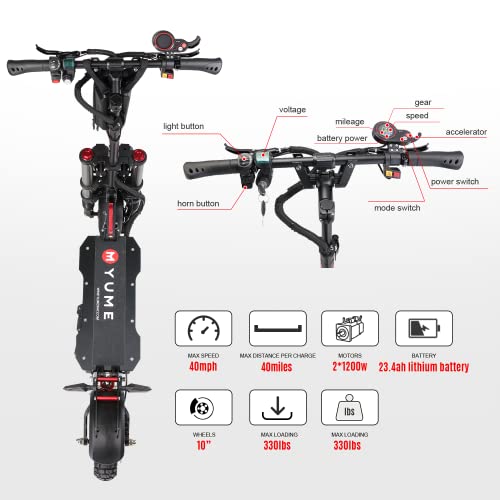 Adult Electric Scooter Dual Motor 52V 2400W 40 MPH 40 Miles 10" Off Road 330lbs Max Load Folding Scooter E290