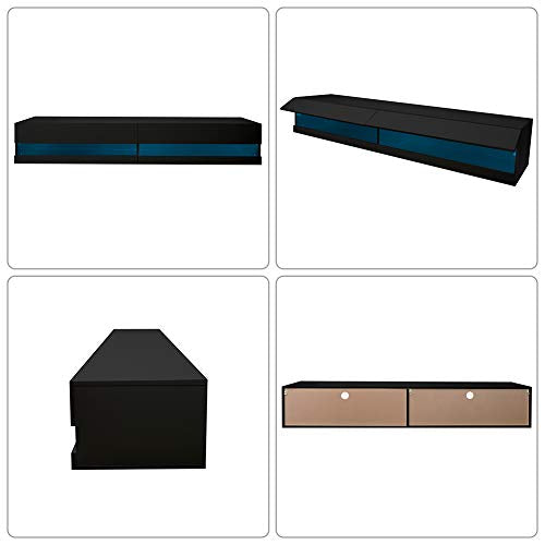 Black Wall Mounted Floating Media Console with LEDs, W 70.9 x D 16.5 x H 11.8 inch Q6375