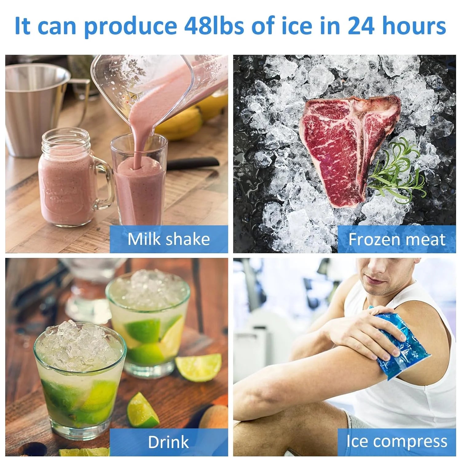 48.5lbs in 24Hrs Automatic Ice Cube Maker with Hand Scoop and Self Cleaning D33755