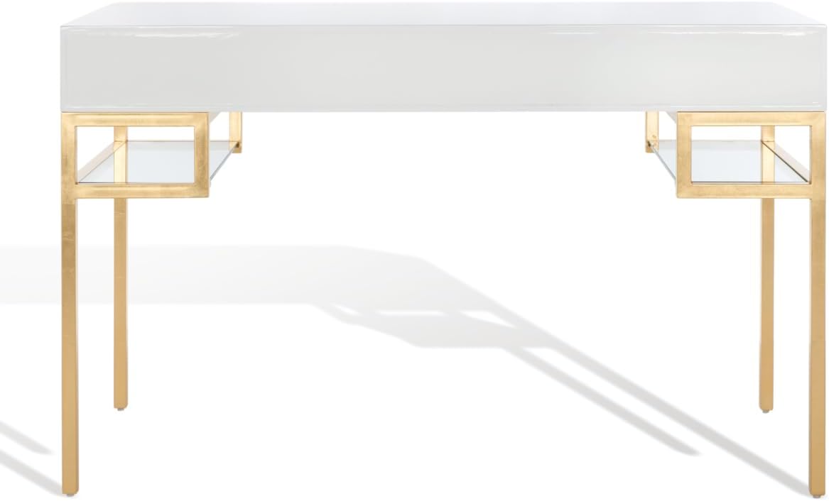 White Lacquer and Gold Leaf 3-drawer Writing Desk P923823
